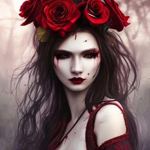 Thorn Crowned Lady with Roses, Watercolor Style