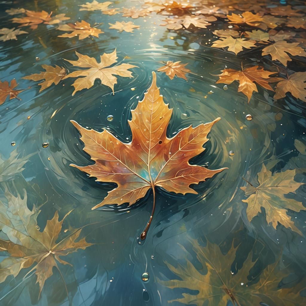 Leaf Reflecting Galaxy: Dreamlike Oil Painting