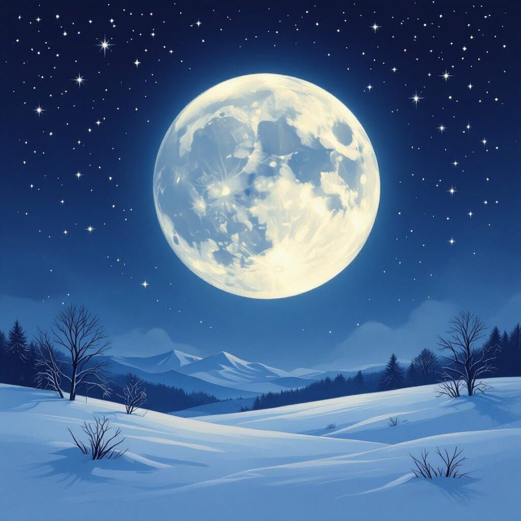 Luminous Full Moon Over Snowscape