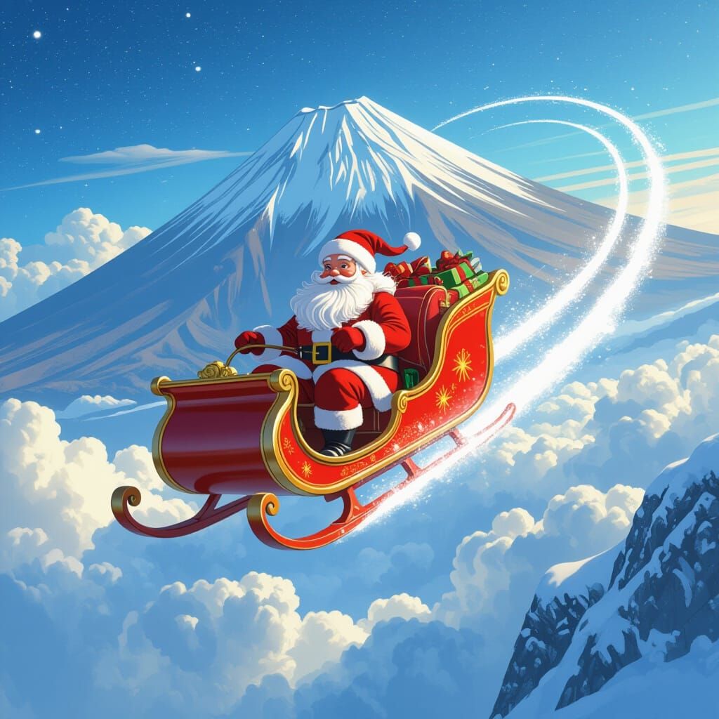 Santa Claus Flies Over Mount Mayon in Futuristic Storybook S...