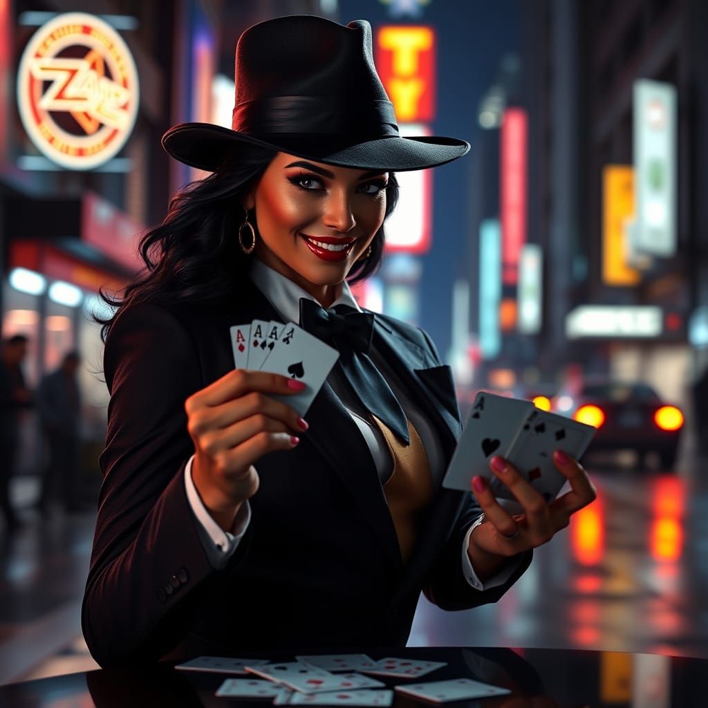 Zatanna in Iconic Suit with Playing Cards