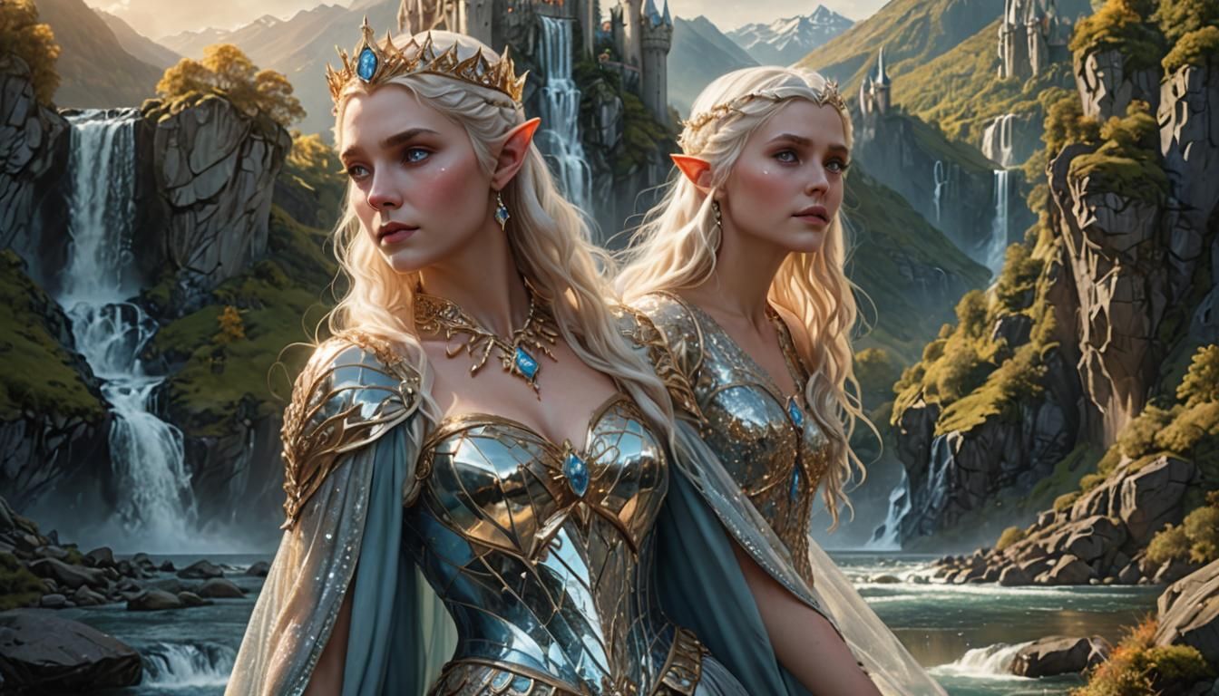 Majestic Elf Queen in Fantasia Landscape