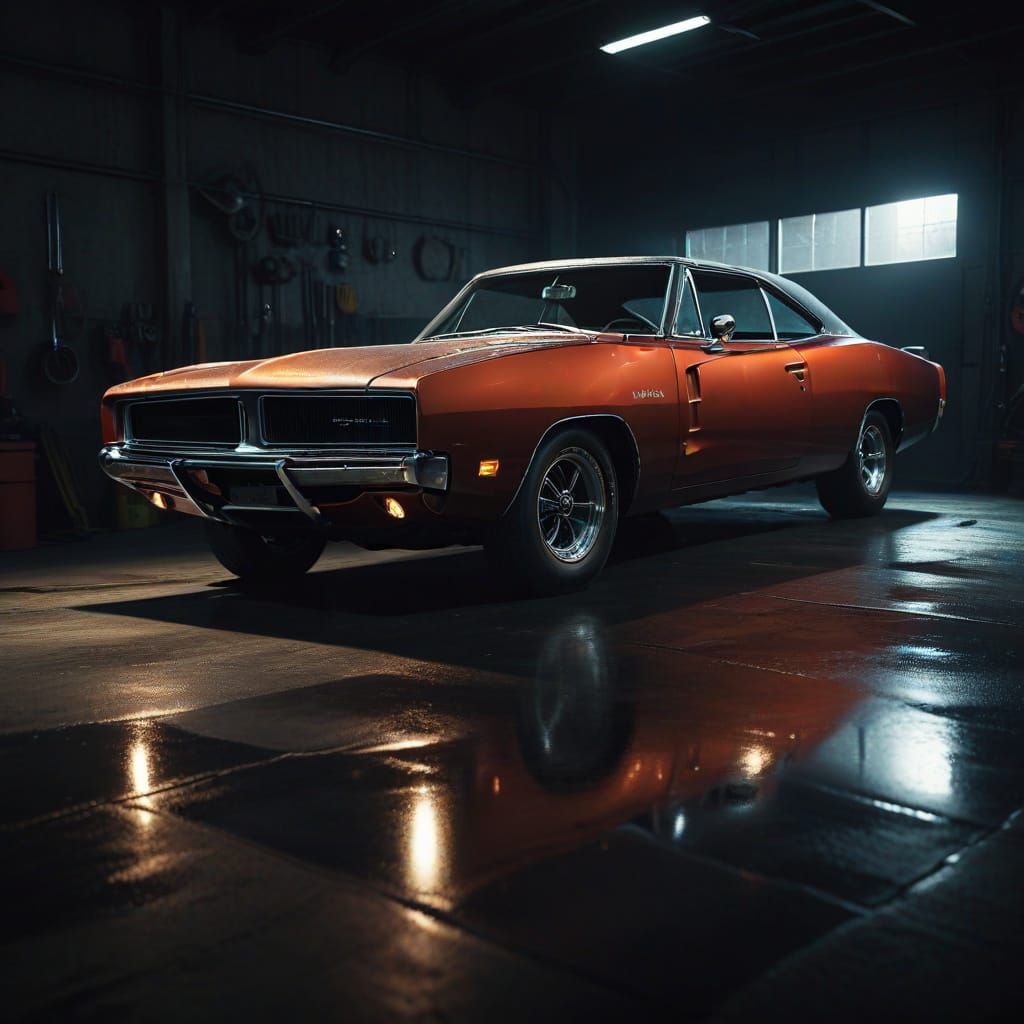 1969 Dodge Charger Gleaming in Dramatic Spotlight