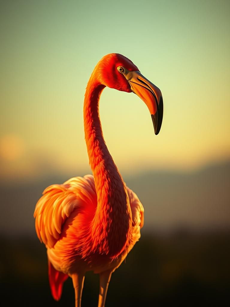 Majestic Flamingo in Golden Sunset, Cinematic Aesthetic