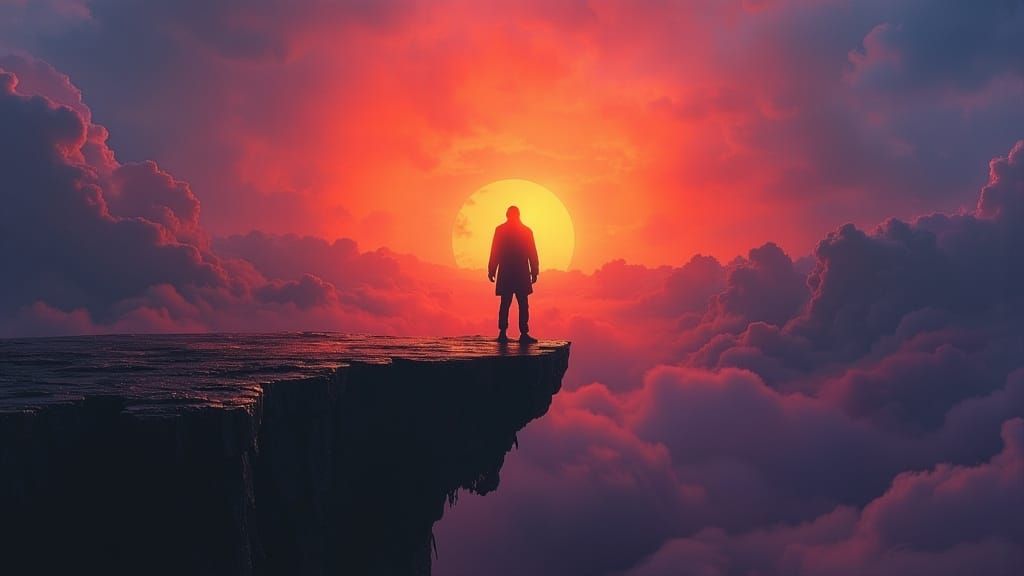 Dystopian Sunset: Dark Oil Painting in Futuristic Landscape