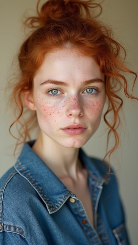 Vintage Portrait of a Young Woman with Freckles