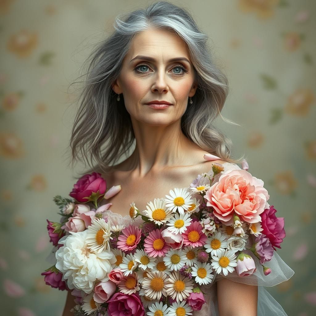Woman in Floral Dress: Dreamlike Naturalistic Art