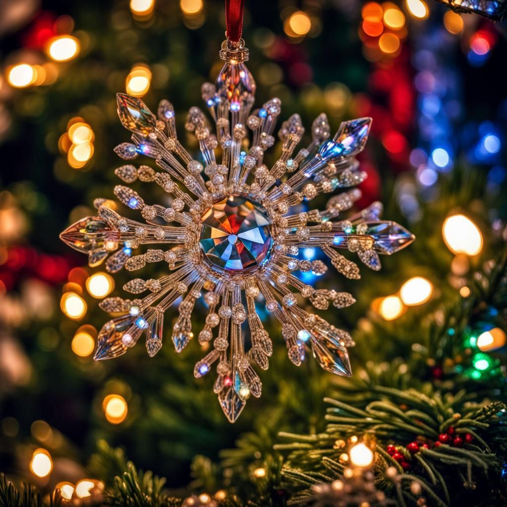 Crystal Christmas Ornament Shines in Festive Lights