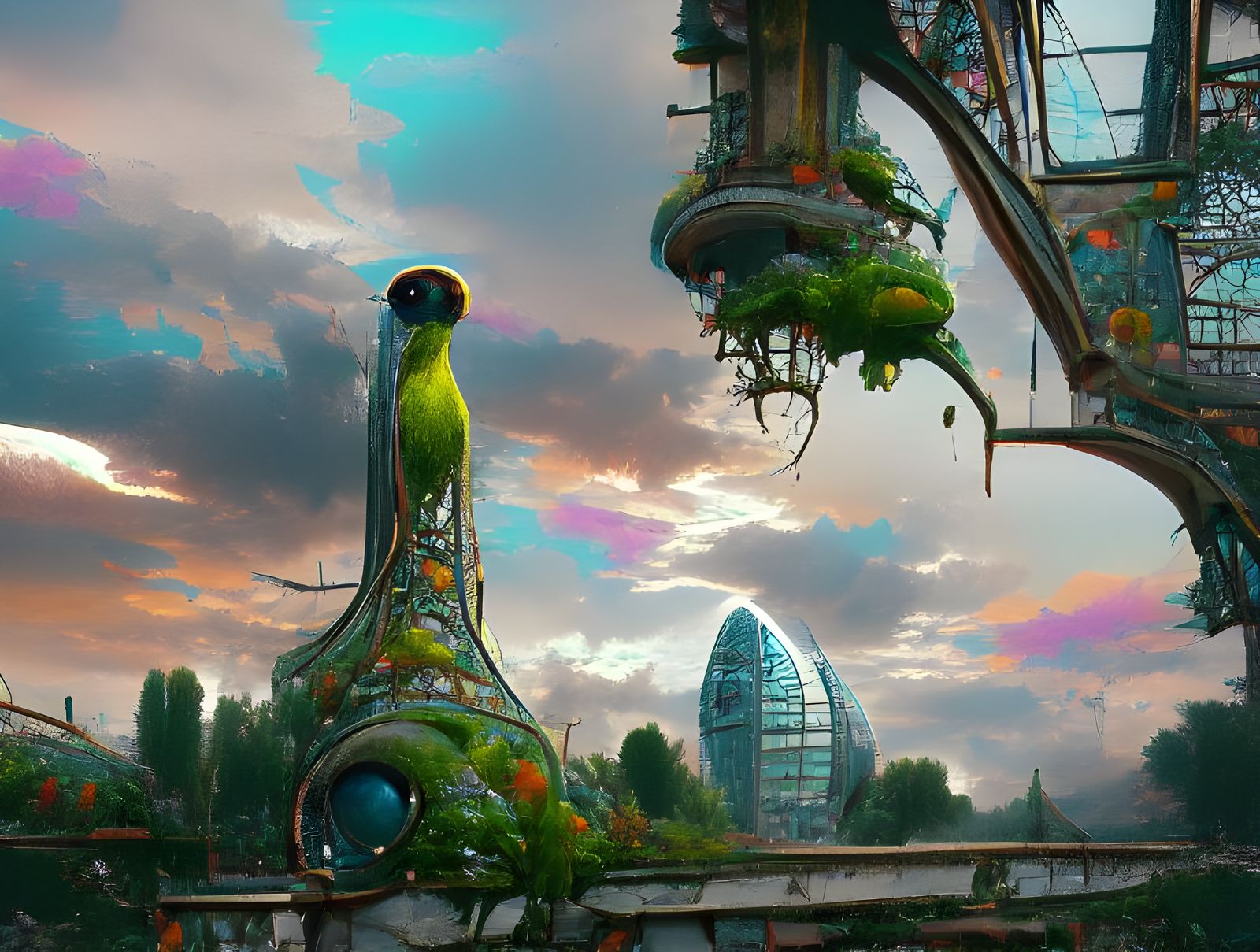 Nature Reclaims Abandoned Sci-Fi City in Cel-Shaded Style