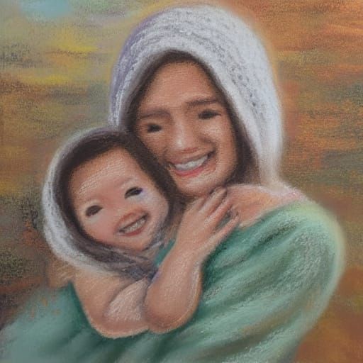 Warm Hug of Motherly Love in Cozy Oil Painting