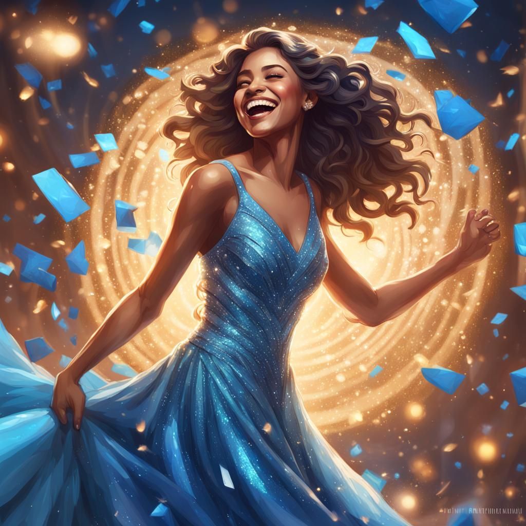 Laughing Woman in Glittery Dress, Art Nouveau Portrait