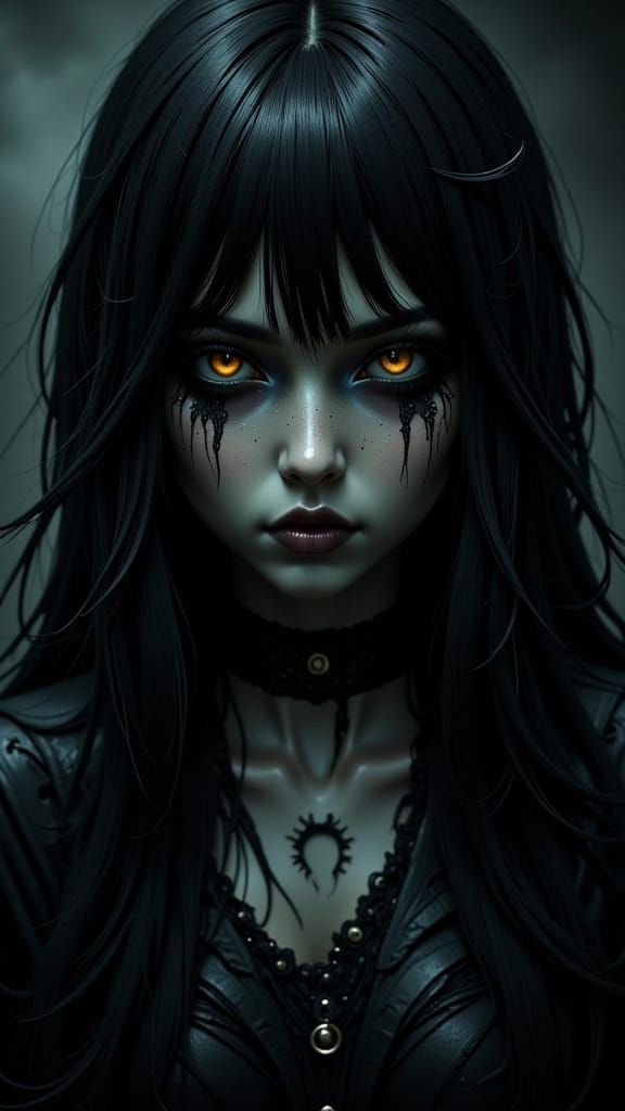 Eerie Sadako with Porcelain Face and Intense Stare