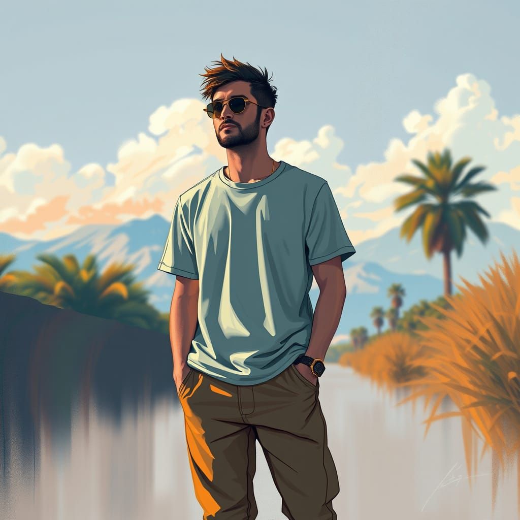Man in Serene Environment, Digital Art