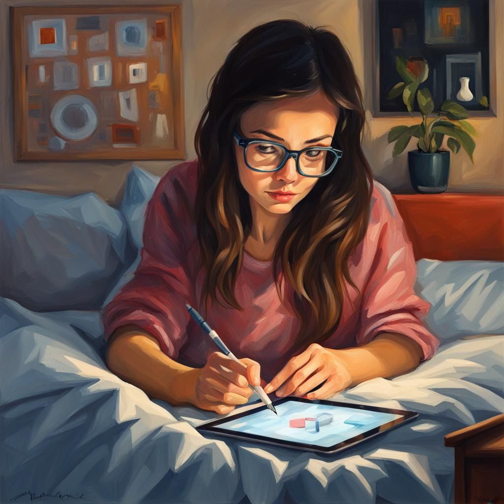 Girl Creates AI Art: Detailed Gouache Painting