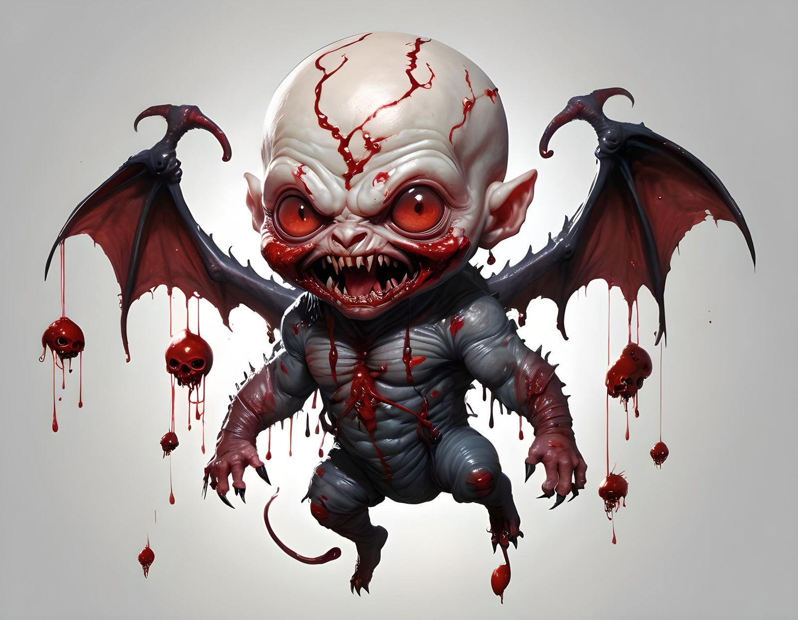 Bloodied-Eyed Baby Demon Monster Floating in Air