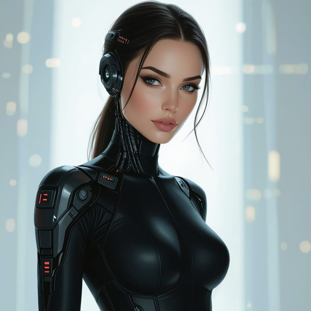 Cybernetic Woman Portrait in Hyperrealistic Digital Art
