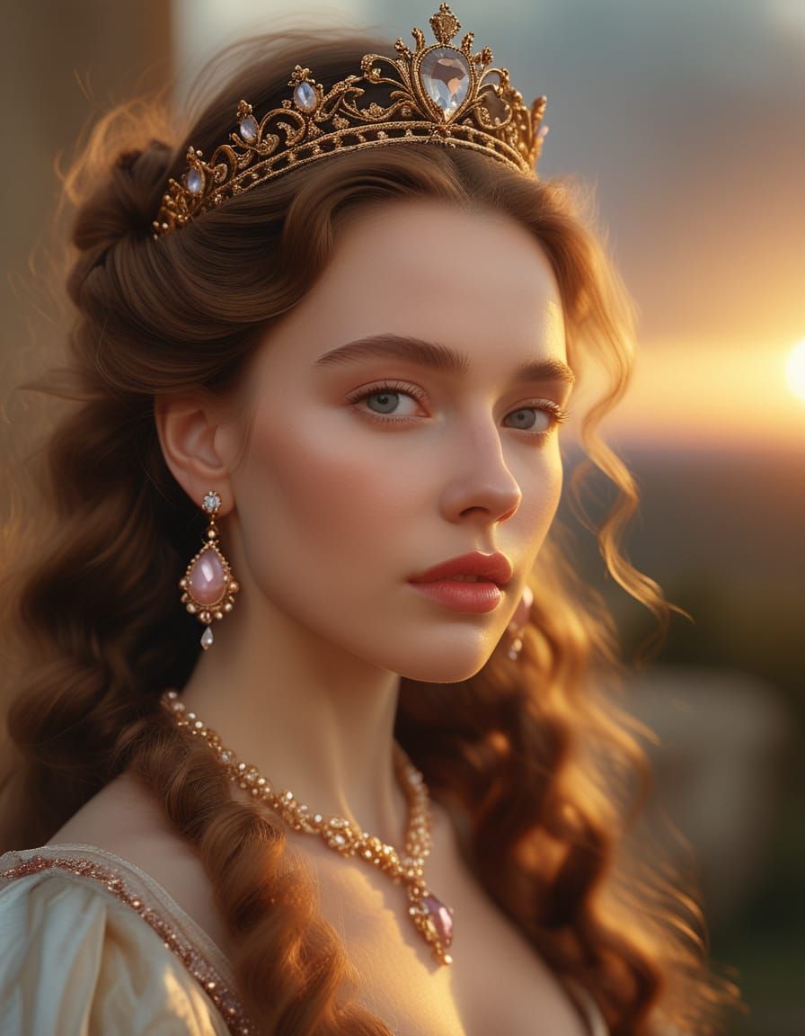 Renaissance Princess Portrait in Warm Sunset Glow