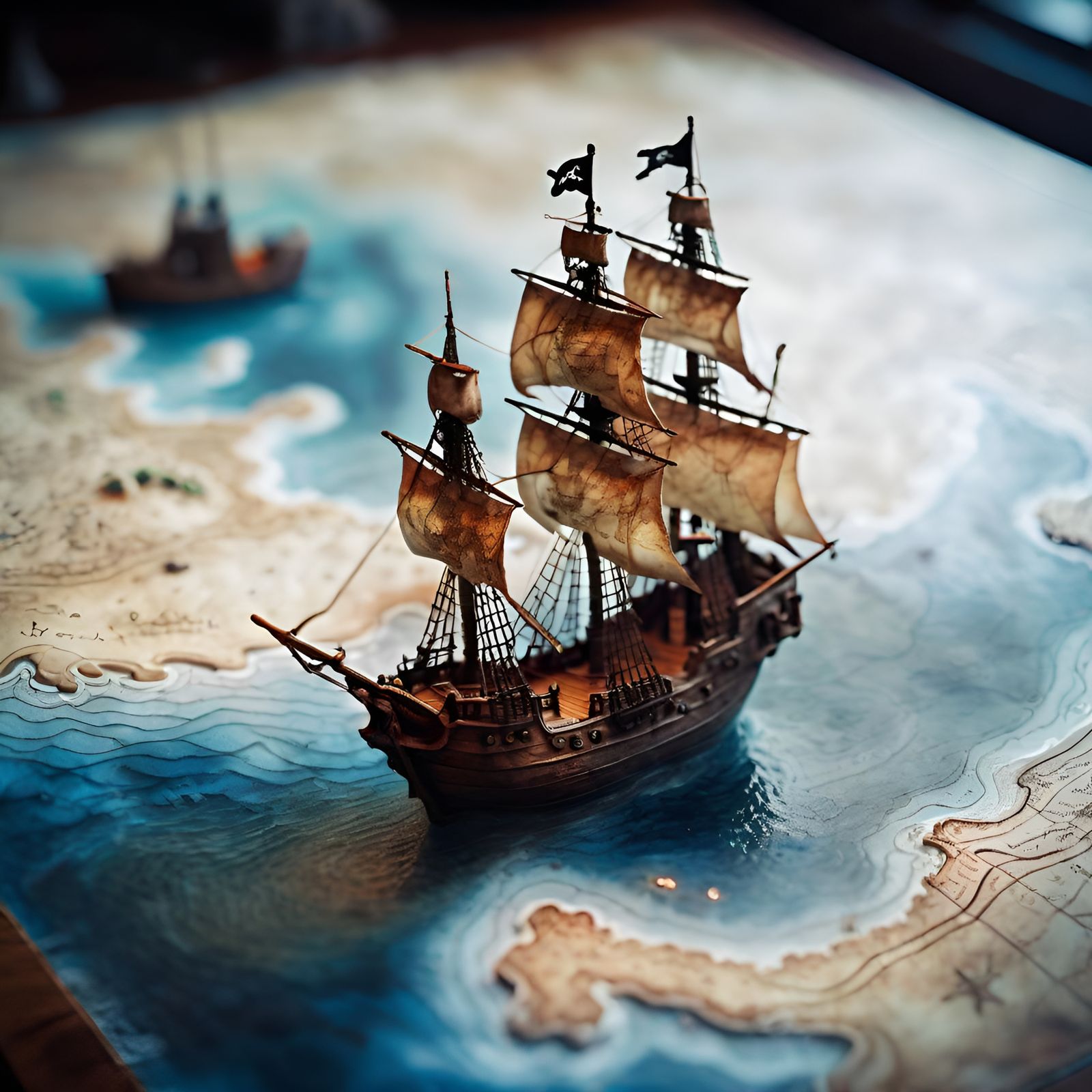 Detailed Pirate Ship Map with Miniature Clouds