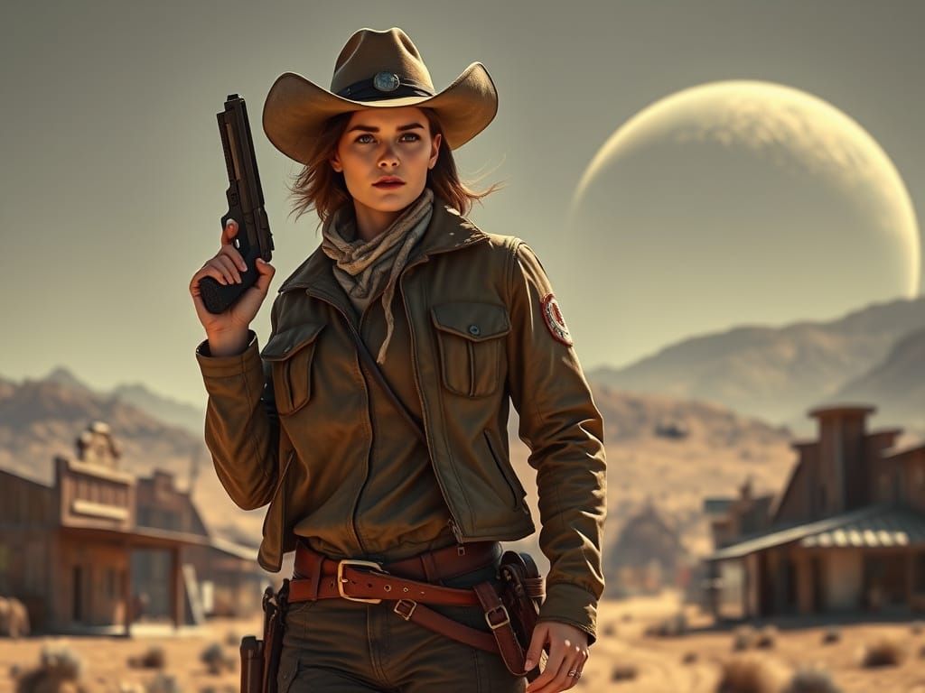 Cyberpunk Sheriff Stands Tall in Alien Western Town