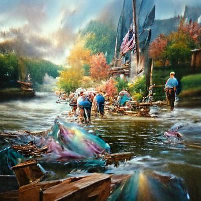 Picturesque Fishing Scene in Luminist Style