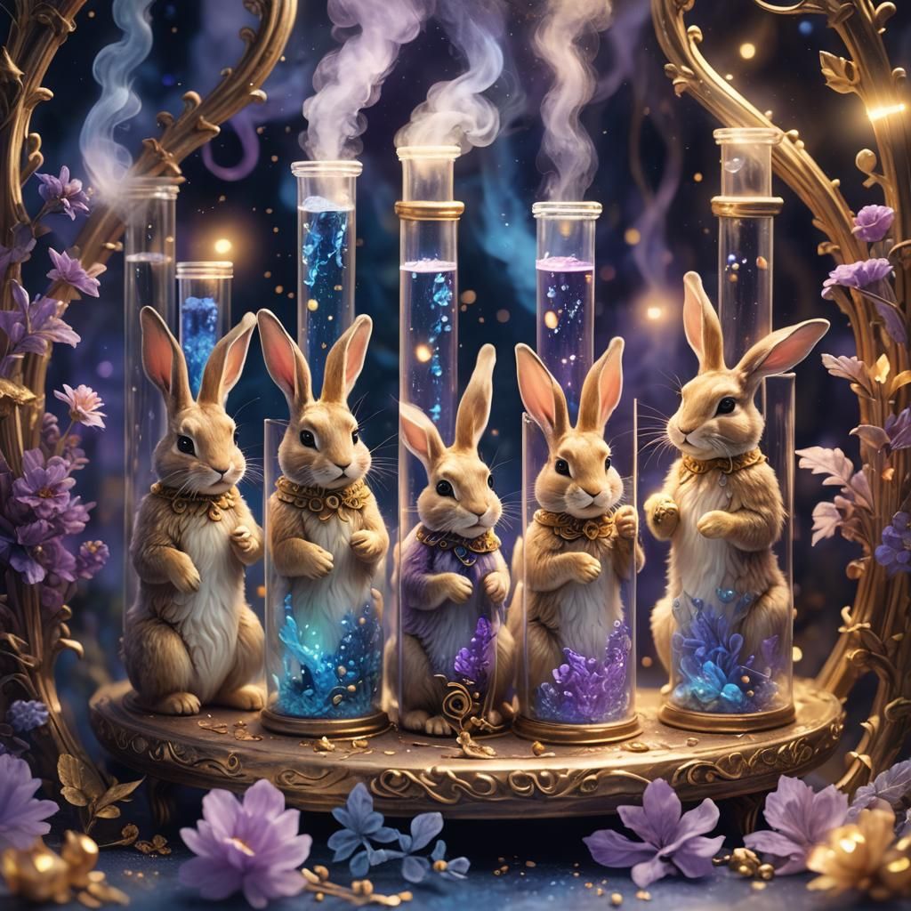Rabbits in Mystical Test Tube, Fantasy Art
