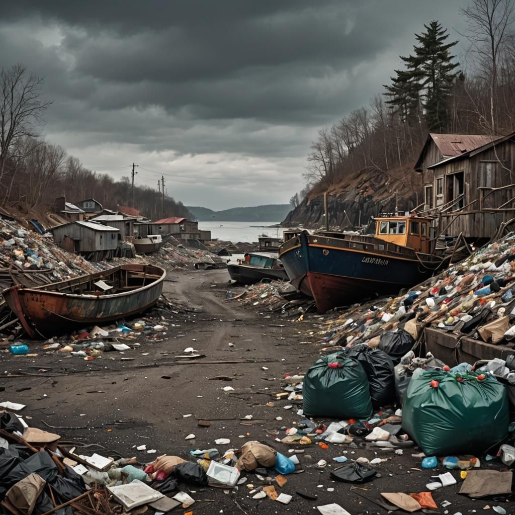 Hyperrealistic Garbage Scow Island Community