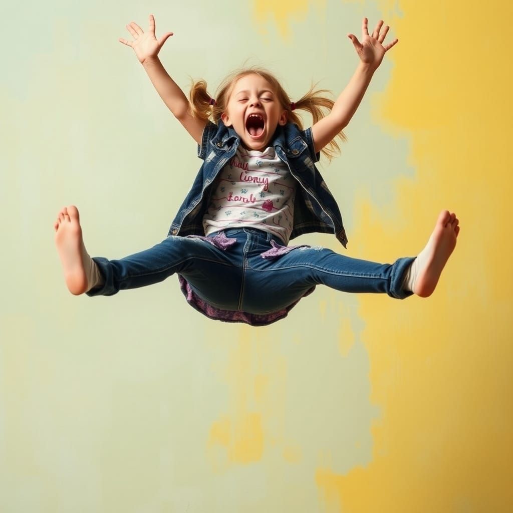 Girl Jumping in the Air, Screaming