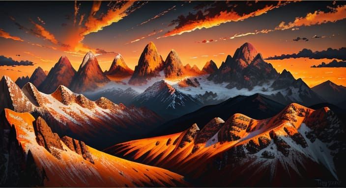 Fiery Sunset Over Rugged Mountain Vista