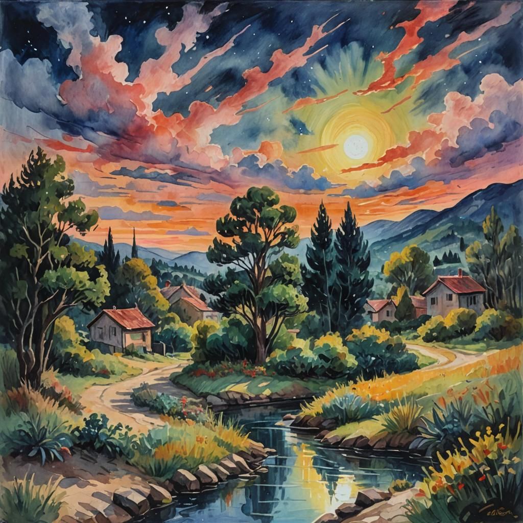 Gouache Style Labor Scene: Day and Night