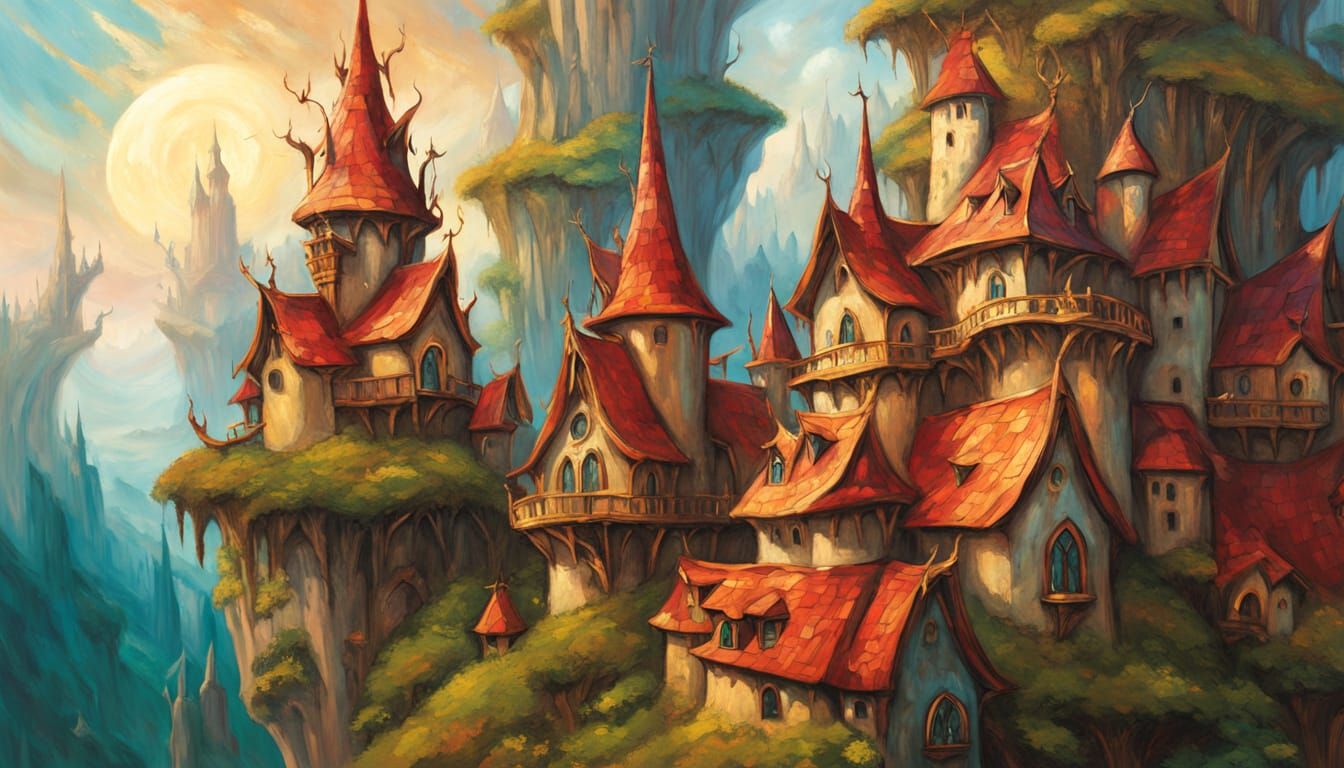 Whimsical Elven Castle in Vibrant Fantasy Landscapes