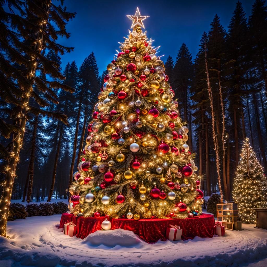 Shining Christmas Tree with Handmade Ornaments