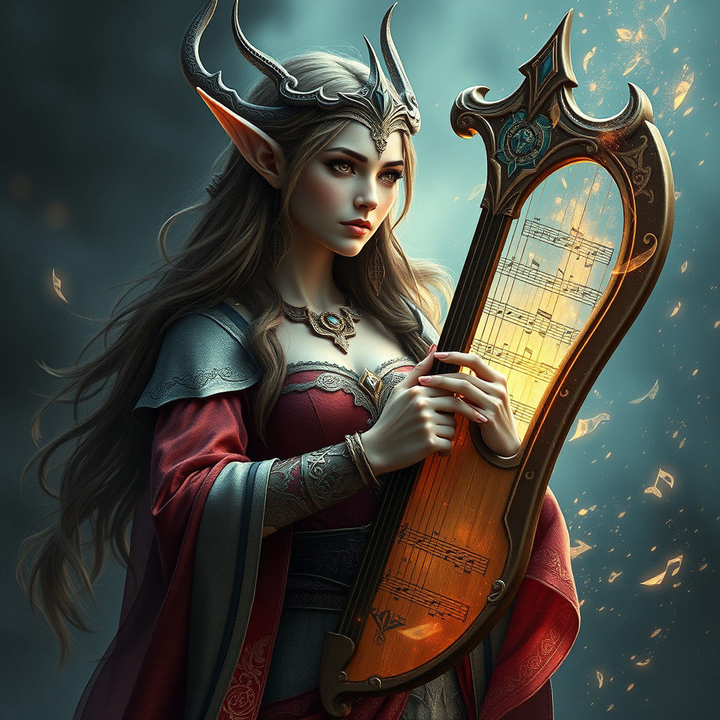Elven Princess with Luminous Lyre, Fantasy Art