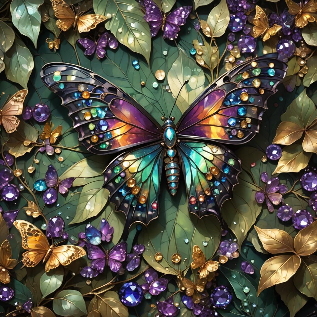 Gem Butterfly Dark Fantasy Art in Rutkowski Style
