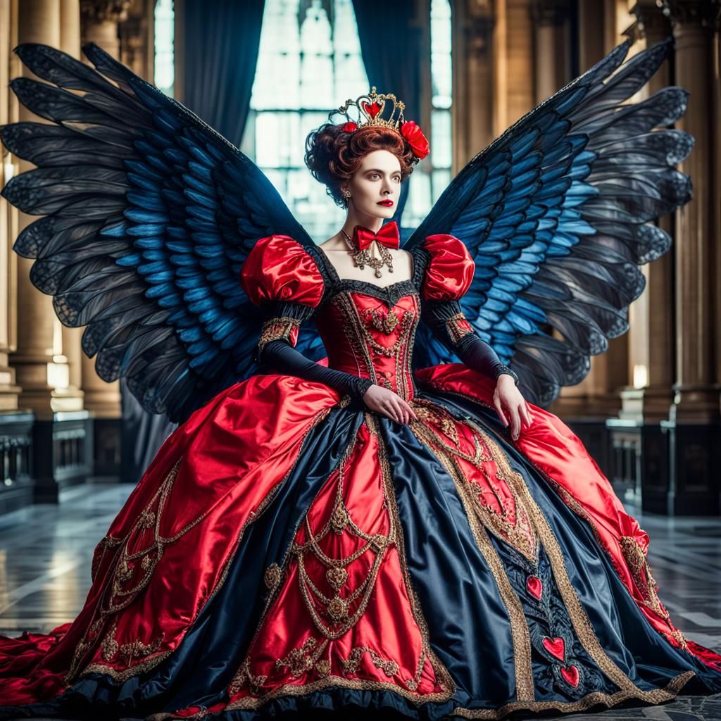 Queen of Hearts in Victorian Gown with Wings