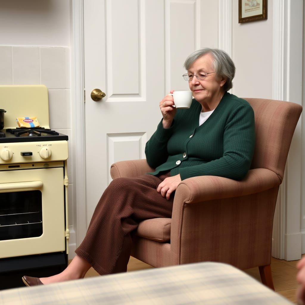 Elderly Woman Relaxing by Rayburn Stove