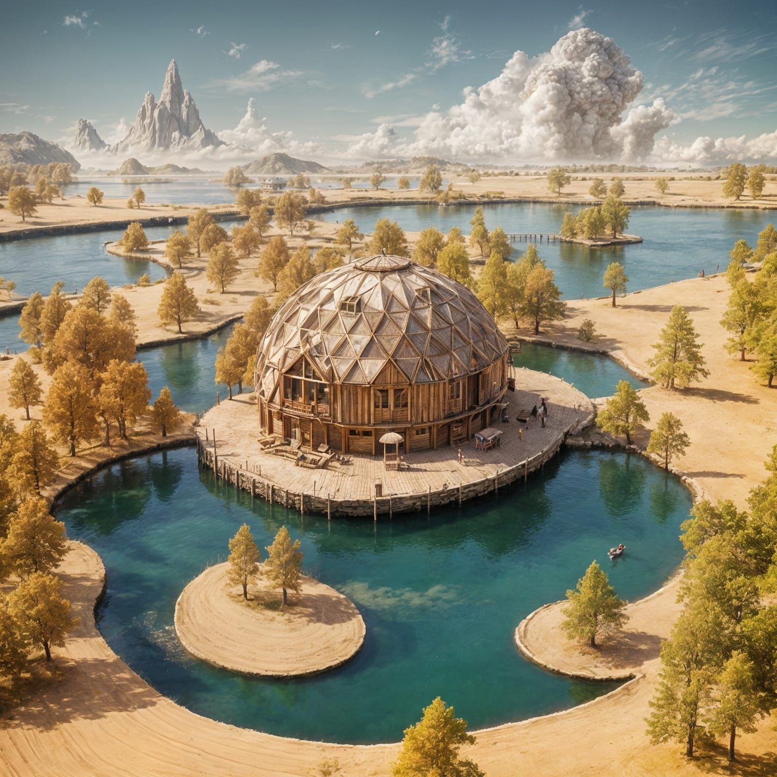 Surreal Pizza Planet Towers Over Lakeside Village