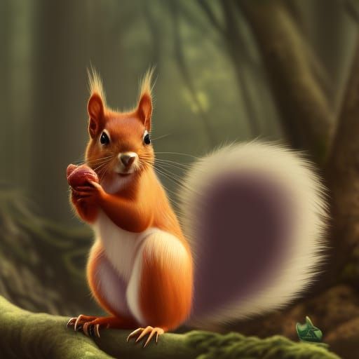 Spectral Red Squirrel in Dark Fantasy Forest