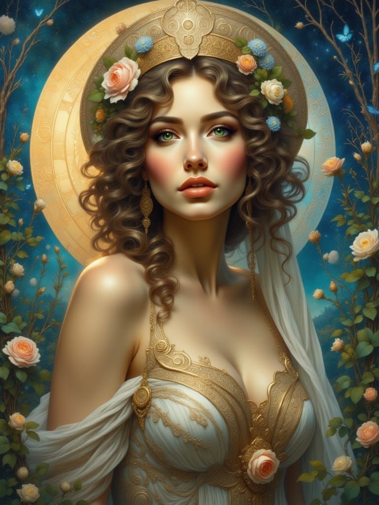Celestial Woman Portrait in Art Nouveau Style