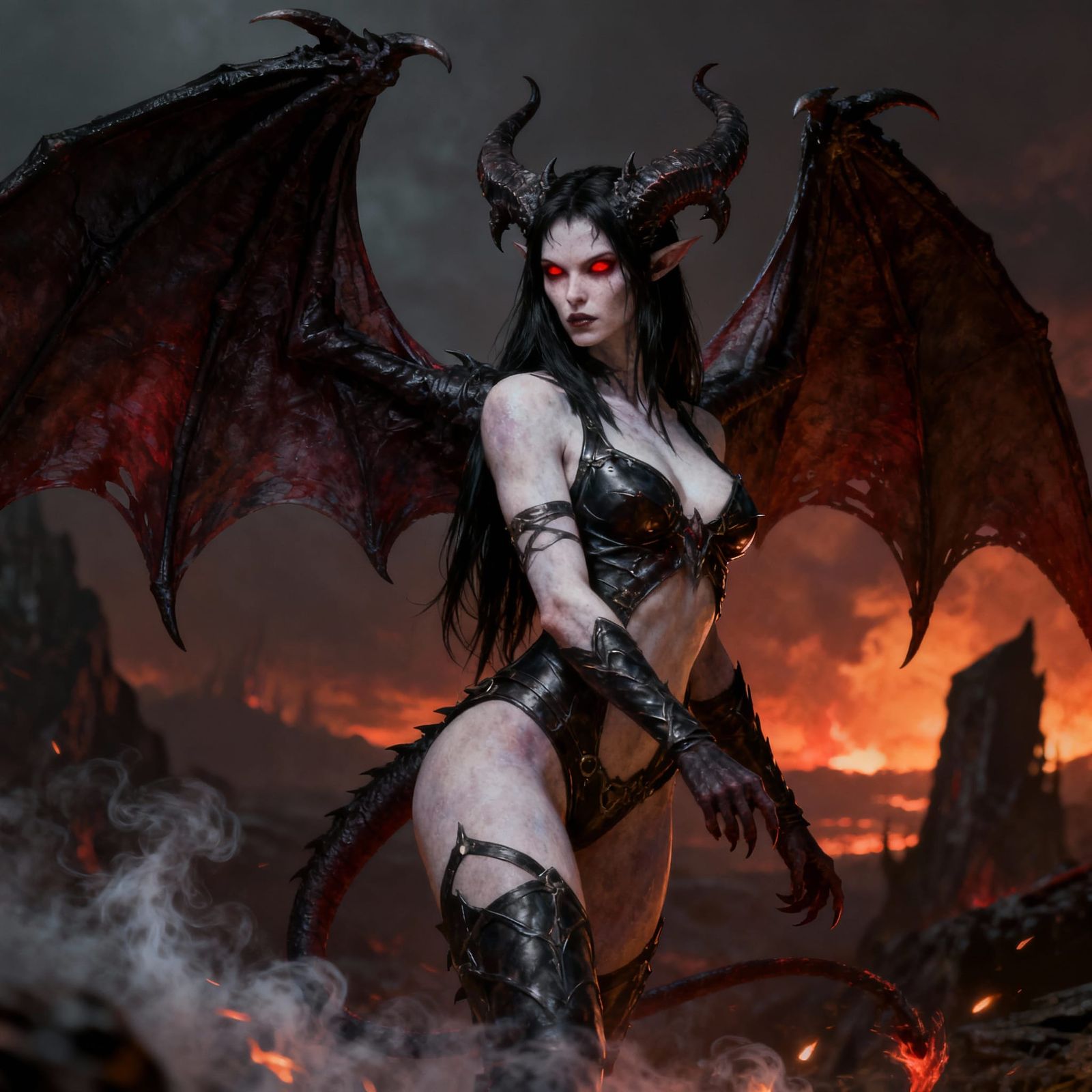 Diablo 1 Style Succubus in Hellish Landscape