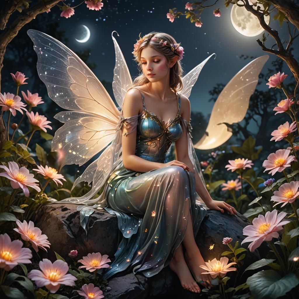 Moonlit Fairy with Glowing Wings: Digital Fantasy Art