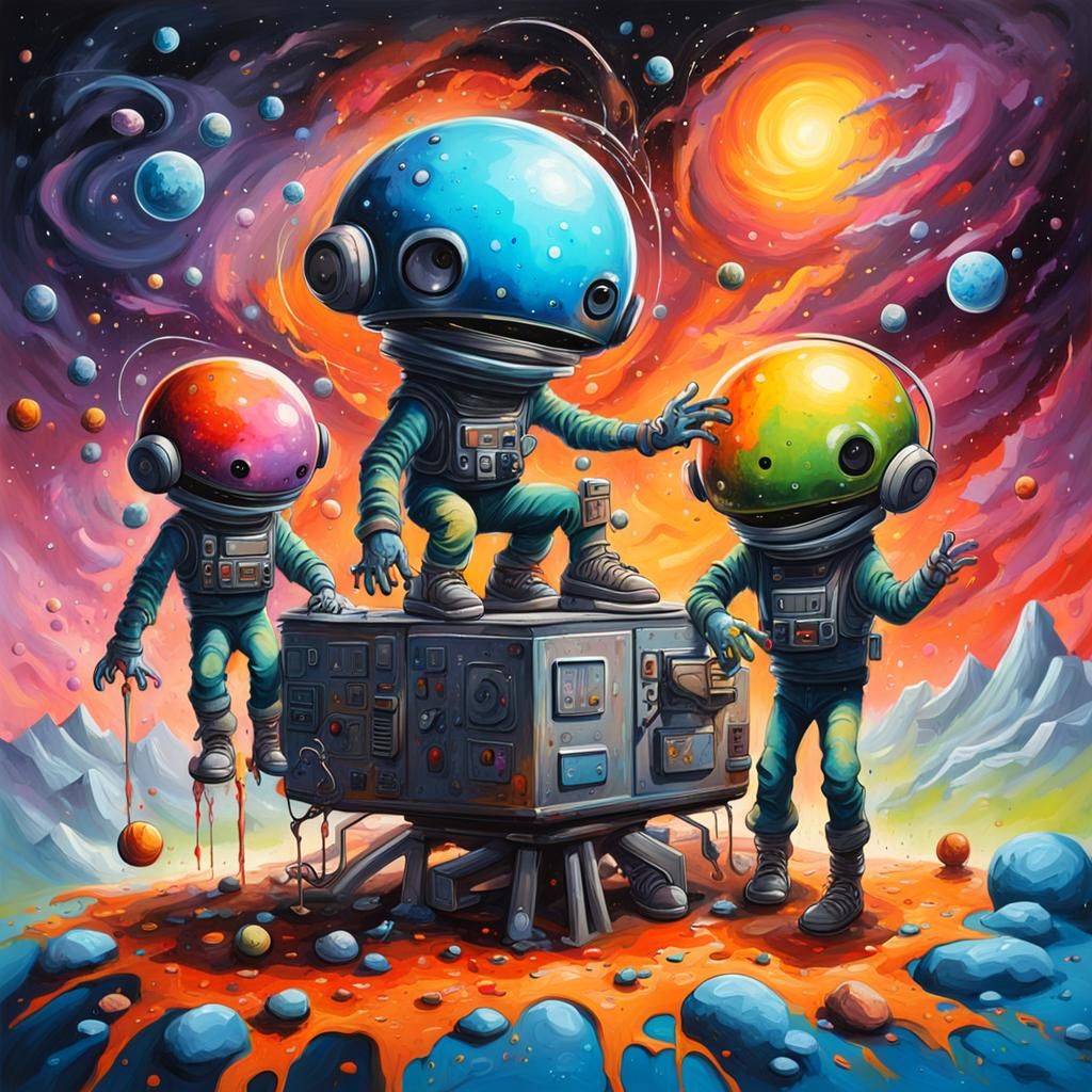 Aliens at Play: A Detailed Oil Painting