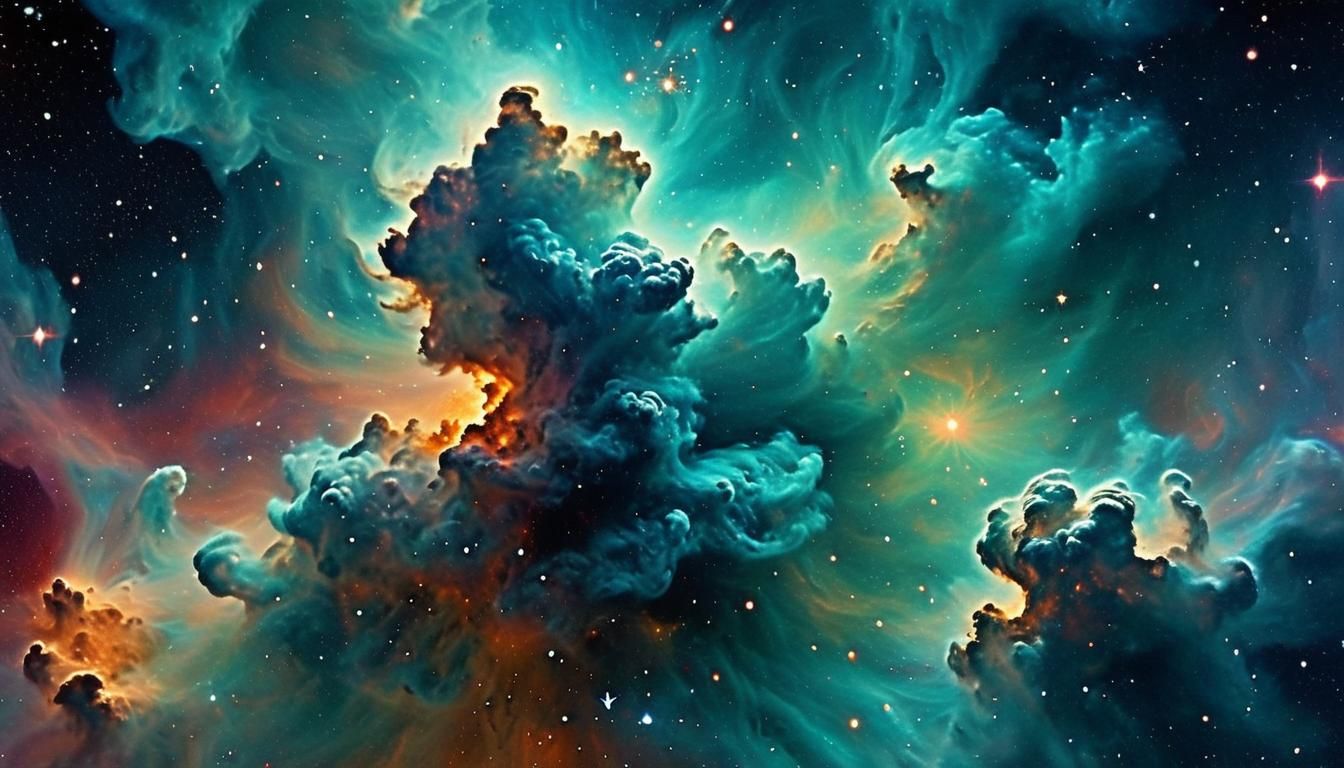 Woman Surrounded by Nebula in Cosmic Impressionism