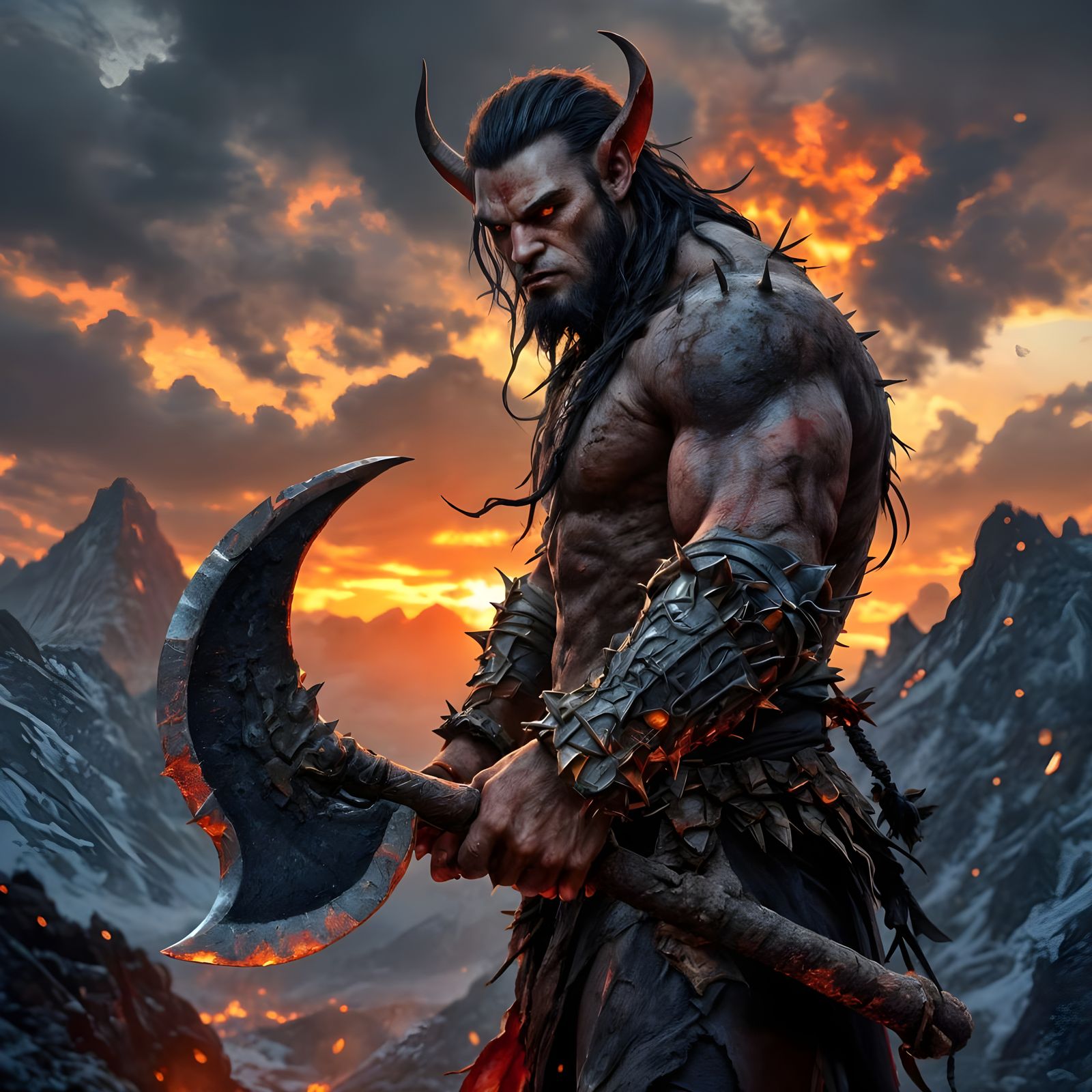 Fierce Orc Warrior on Volcanic Peak