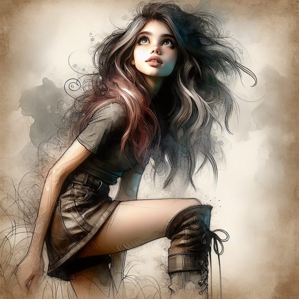 Expressive Watercolor Portrait of a Girl with Dynamic Aura