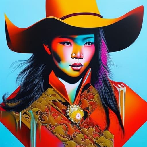 Asian Cowgirl in Graffiti Splash Art Style