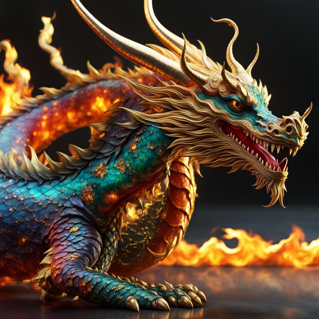 Detailed Chinese Dragon in Alcohol Ink Style