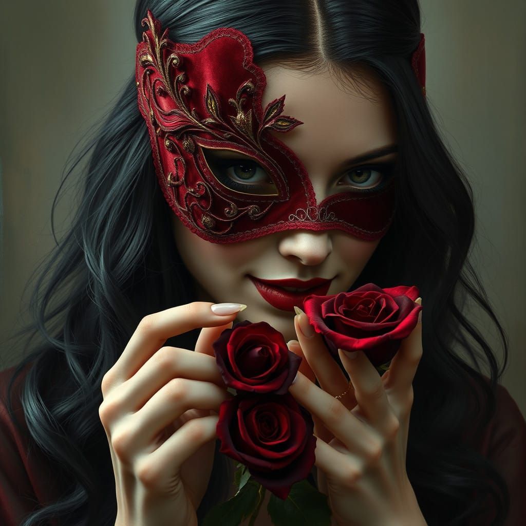 Ethereal Enchantress Weaves Velvet Roses with Velvet Red Mas...