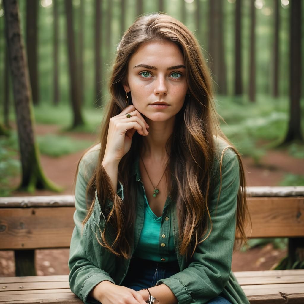 Contemplative Woman in Forest Portrait