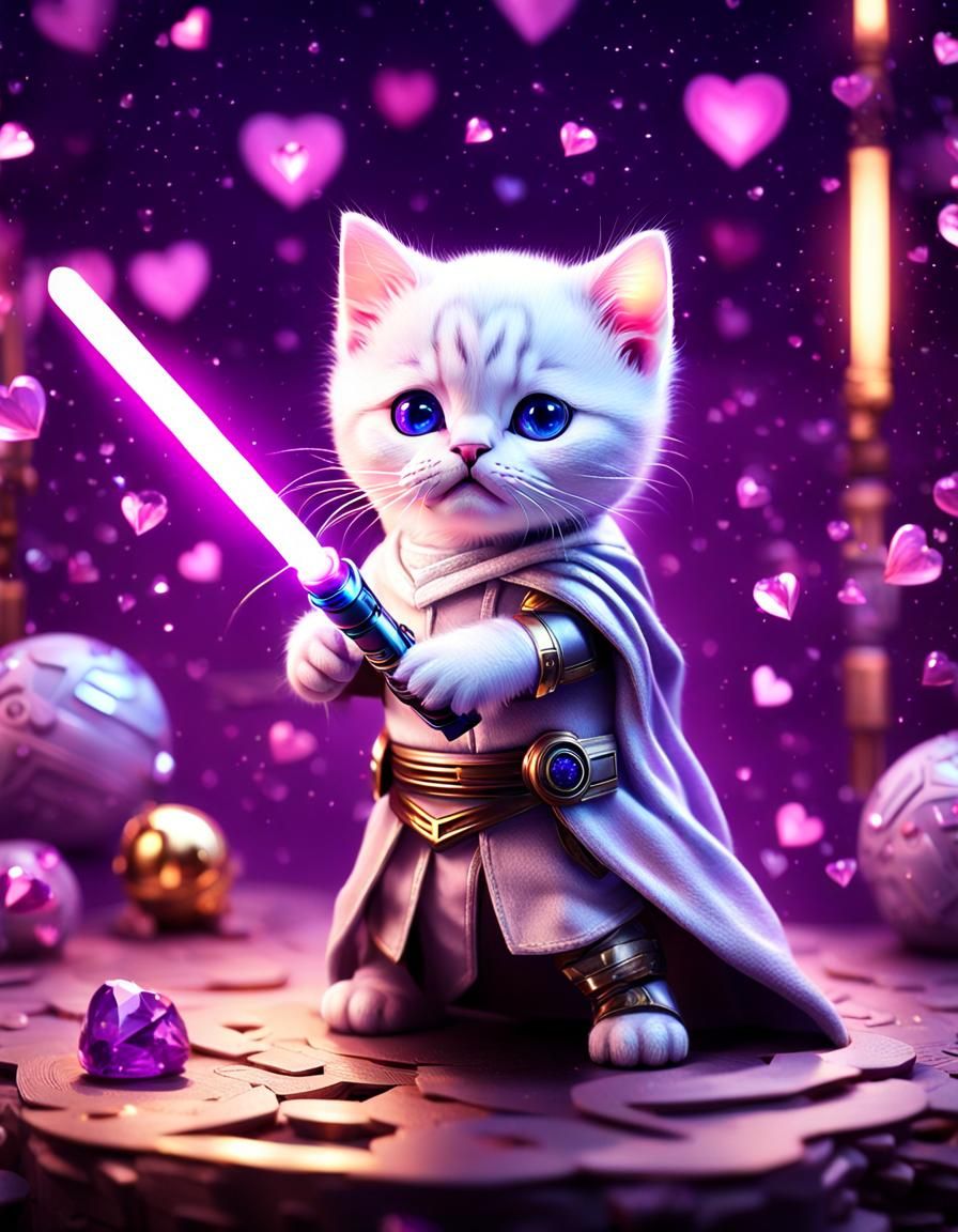 Cute Cyberpunk Kitten with Lightsaber for Valentine's