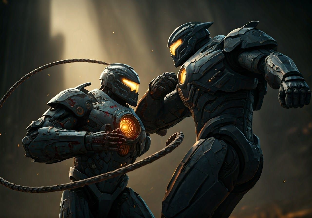 Brutal Robot Sparring Match in Gritty Realism Style